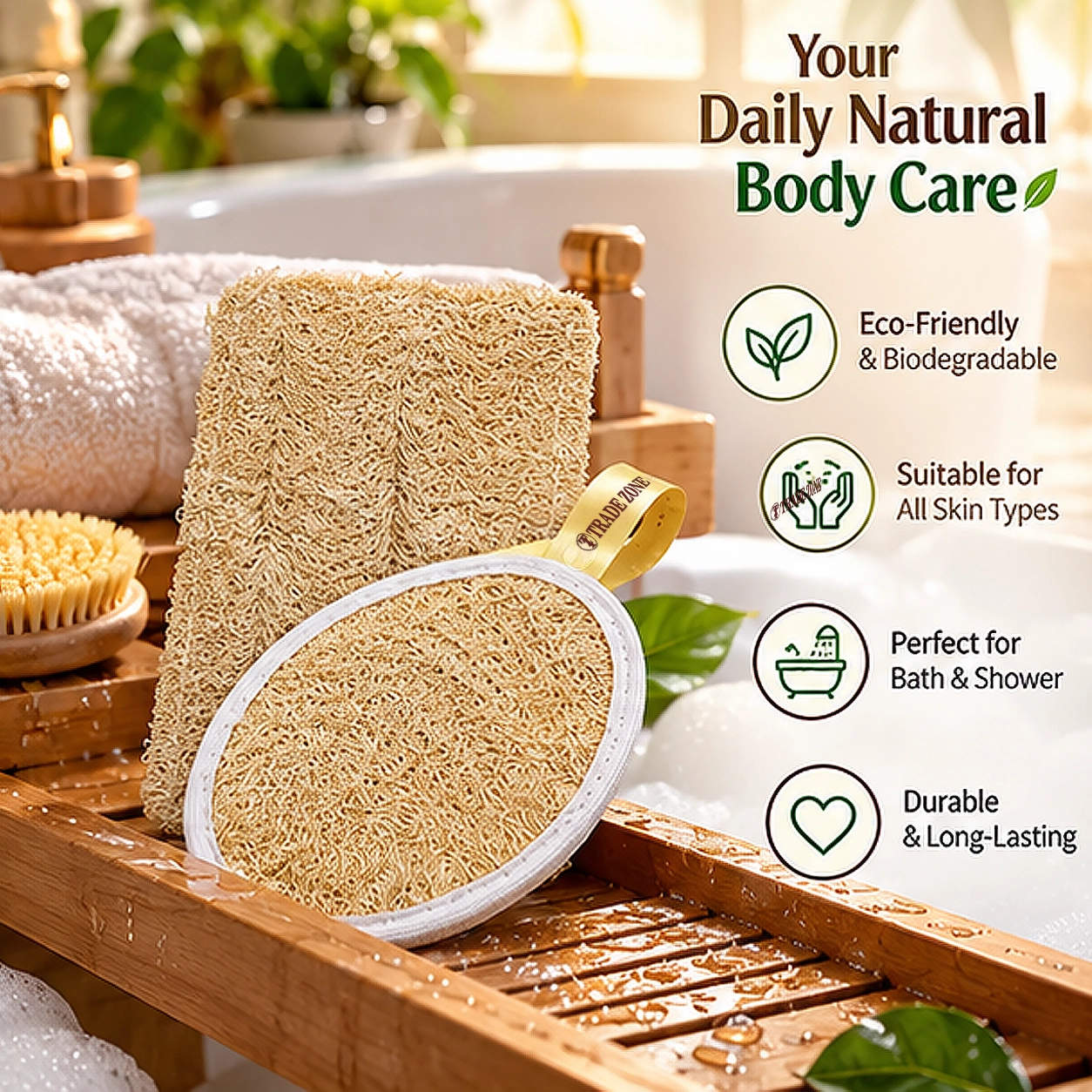 rectangular Loofah ( Trade Zone Natural rectangular Shape Sun Dried Bath Loofah, Body Sponge & Scrubber for Men & Women | Organic Luffa for Bath Shower Skin Exfoliation (Pack of 2))